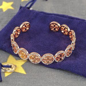 Tory Burch Miller Pave Repeating Logo Crystal Cuff Bracelet Bangle in Rose Gold